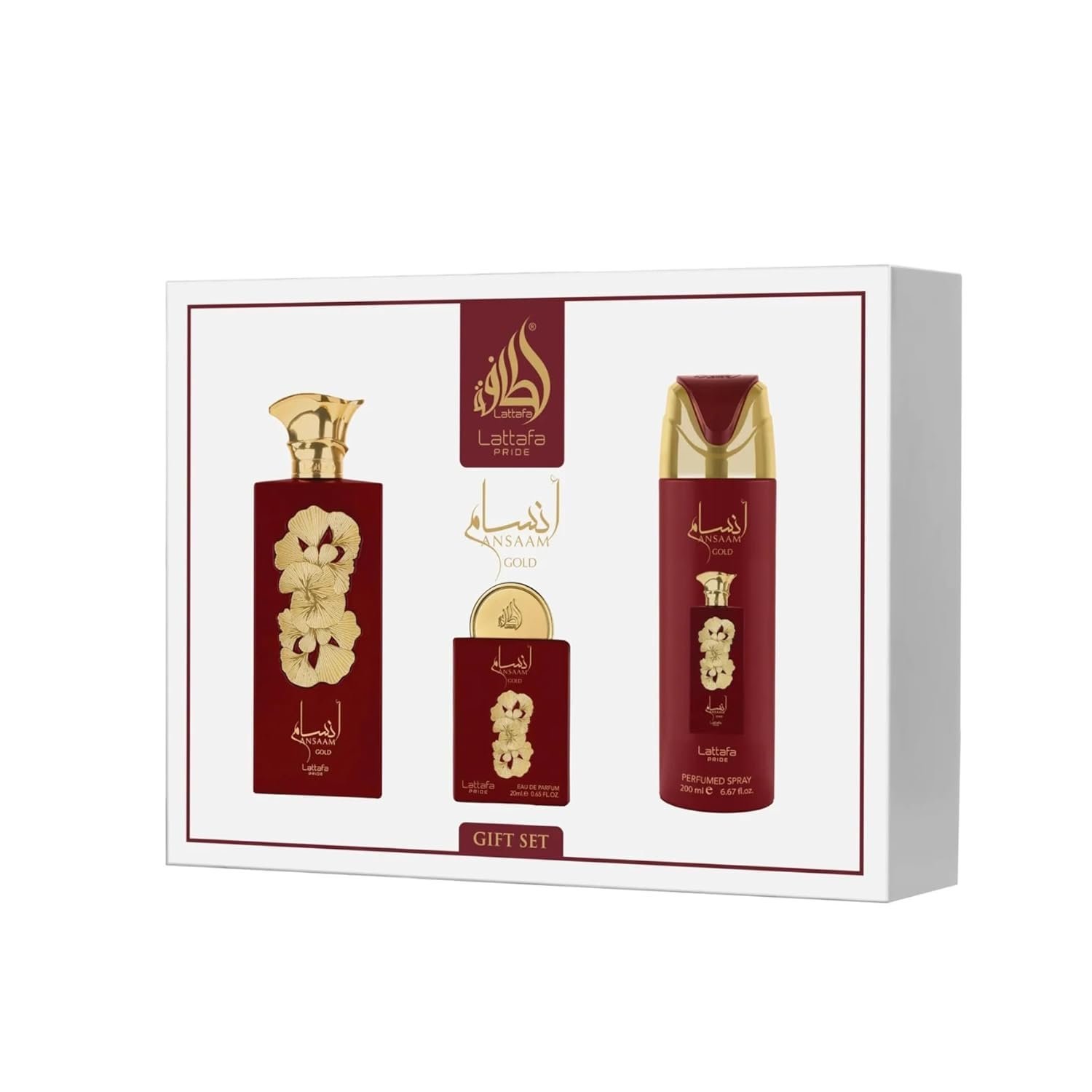 51-UtpF5MsL._SL1500_.jpg Lattafa Pride - Ansaam Gold for Men - 3 Pc Gift Set 3.4oz EDP Spray, 6.67oz Perfumed Body Spray, 0.67oz EDP Spray - Image 1