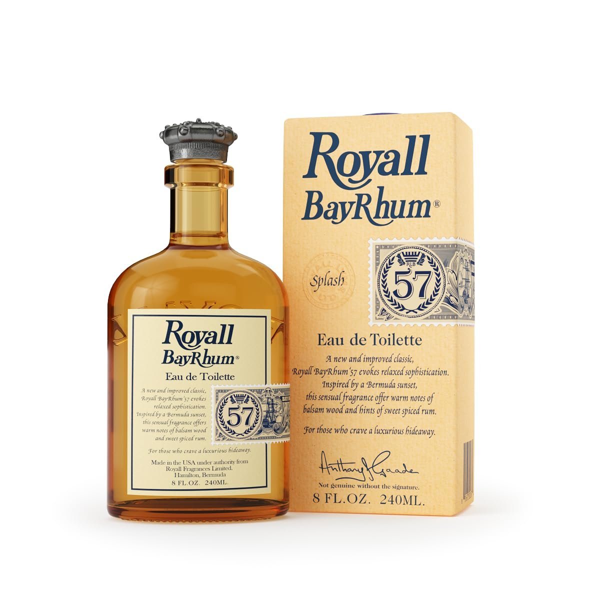 61XPn9WtKkL._SL1200_.jpg ROYALL BAYRHUM ’57, Men's Heritage Eau de Toilette, Classic Bay Rum Fragrance – 8 Fl oz Splash - Image 1