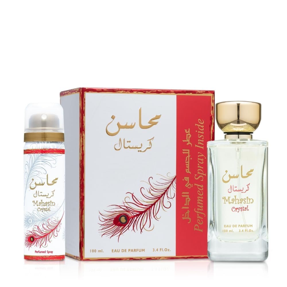 61kDCk0lFQL._SL1000_.jpg Lattafa Perfumes Mahasin Crystal 2-Piece Set for Women, (3.4 Ounce Eau De Parfum Spray + 1.7 Deodorant Spray) - Image 1
