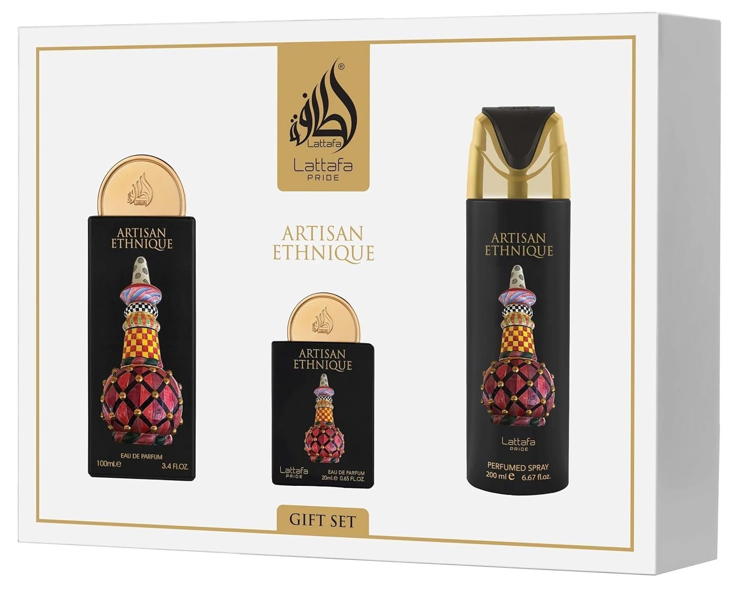 61z759strUL._SL1500_.jpg Lattafa Pride Artisan Ethnique – Spicy, Gourmand, Sweet, Ambery – 3-Piece Gift Set for Unisex - Image 1